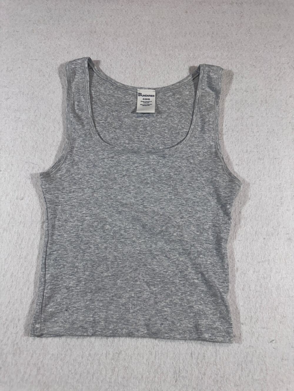 No Boundaries Gray Ribbed Tank Top Medium Y2K 90s Basic Fitted Stretch